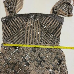 Adrianna Papell Beaded Cocktail Dress size 8 Taupe Color
